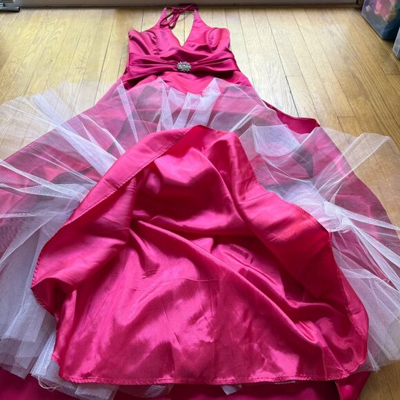 Vintage Jessica McClintock Gunne Sax Size 11/12 Fuchsia Satin Halter Y2K Gown - Picture 10 of 16